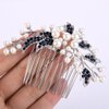 EVER FAITH Wedding Hair Accessories Austrian Crystal Simulated Pearl Floral Leaf Branch Bridal Hair Comb Blue for Bride Silver-Tone