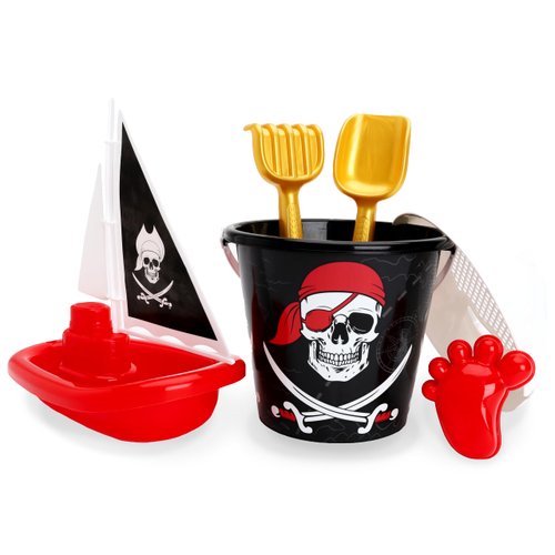 Toyland® Pirate Theme 6 Piece Bucket & Spade Set with Pirate Ship - Sand & Water Play - Beach Toys