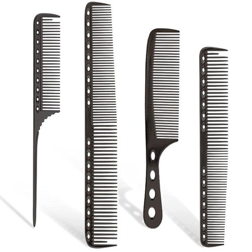 CGBARBER 4 Types Aluminum Hair Combs for Cutting Stainless Steel Hair Tail Metal Comb (Black)