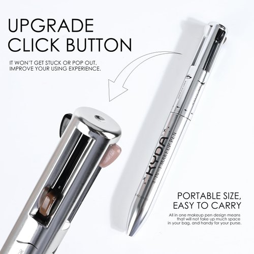 FREEORR 4 in 1 Makeup Pen, On-The-Go Travel 4-in-1 Makeup Pen Eyeliner in Black, Eyeliner in White, Eyebrow Pencil in Brown, Highlighter All in One Makeup Pen, Smooth to Glide and Easy to Carry