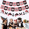 Zwiebeco Red Black White Happy Birthday Banner Pirate Bunting Garland Banner for Boys Girls Kids Teenagers Mens Womens Adults Birthday Decor Pirate Themed Birthday Party Decorations Supplies