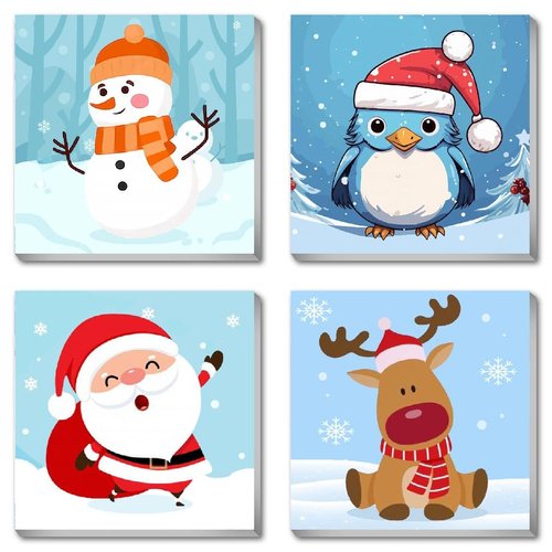 Canrichshop 4 Pack Framed Paint by Numbers Kit for Kids,Christmas Painting Kits for Kids Ages 4-8,Easy Paint by Number Kids Paint for Beginner,DIY Acrylic Oil Painting Kit for Wall Decor(8X8inch)