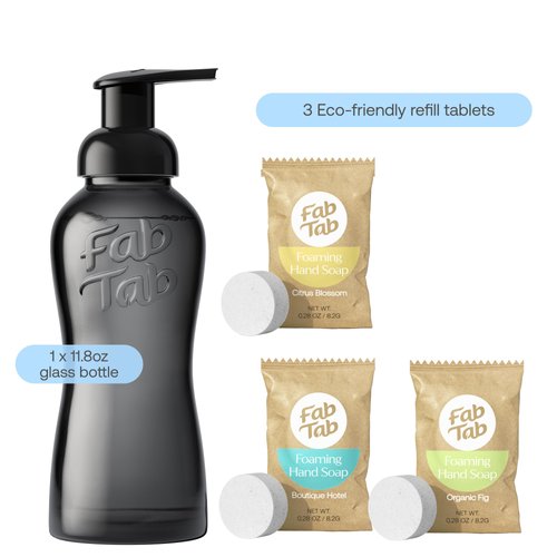 FABTAB Luxury Foaming Hand Soap Kit - Natural Hand Soap - Bathroom Hand Wash - Plant-Based - Platic-Free- No Harsh Chemicals. Variety Scents. 3x 11.09 Fl Oz Glass Bottles