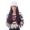 NJJYXH White Hat Wig for Women Long Wavy Baseball Cap Wig with Curly Hair Extensions Synthetic Reddish Brown Wig Adjustable Baseball Hat