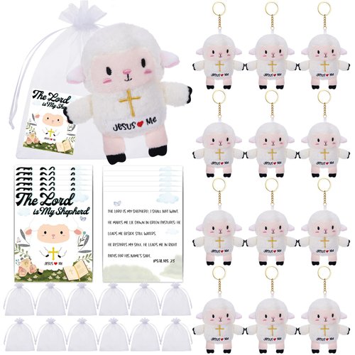 Religion Lambs Jesus Plush Toys - 12 Pack Mini Plush Lamb of God Kids' Party Favor, Soft Sheep Plush Keychain Stuffed Animals Perfect for Baptism Celebrations Gifts