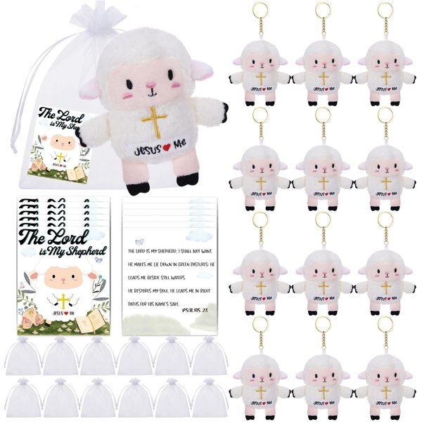 Religion Lambs Jesus Plush Toys - 12 Pack Mini Plush Lamb of God Kids' Party Favor, Soft Sheep Plush Keychain Stuffed Animals Perfect for Baptism Celebrations Gifts