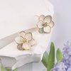 Sttiafay Vintage Enamel Flower Stud Earrings Camellia Flower Earrings Gold Crystal Flower Petal Earrings White Petal Stud Earrings Jewelry for Women