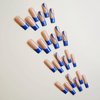 BABALAL Square Press on Nails Long Fake Nails Blue French Stick on Nails Glitter Swirl Acrylic Nails 24Pcs Squoval Shiny Manicure Artificial False Nails for Women and Girls