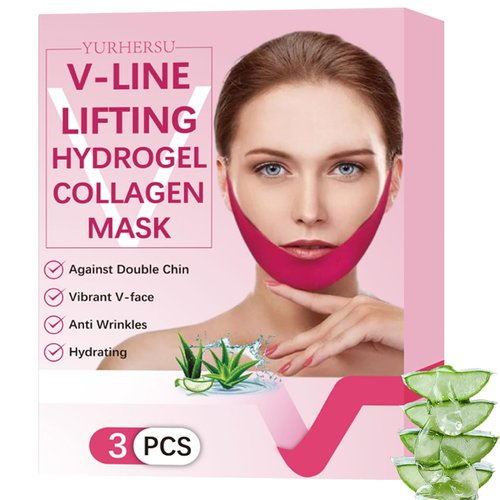 Rosarden V Line Lifting Mask, Double Chin Mask, Hydrogel Collagen Mask With Aloe Vera & Seaweed, Chin Lift, Firming Skin, Anti-Wrinkle Face Masks, 3 Pieces