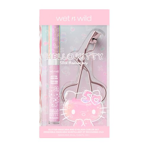 wet n wild Hello Kitty Glitter Mascara & Lash Curler Set - Unbeatable Multi-Functional Duo with Iridescent Pink Glitter, Cruelty-Free & Vegan