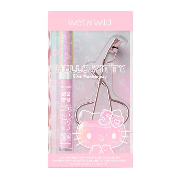 wet n wild Hello Kitty Glitter Mascara & Lash Curler Set - Unbeatable Multi-Functional Duo with Iridescent Pink Glitter, Cruelty-Free & Vegan