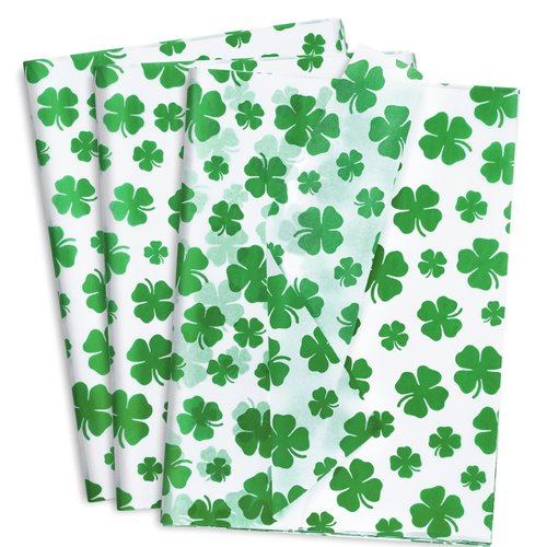Whaline St. Patrick's Day Tissue Paper Watercolor Shamrock Wrapping Paper Green Clover Gift Wrapping Paper Art Paper for Home DIY Gift Bags Party Favor Decor, 14 x 20 Inch, 100 Sheet