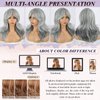 LEOSA Gray Wigs for Women Silver Wig with Curtain Bangs Layered Wig Long Wavy Gray Ombre Wig Shoulder-Length Long Haired Wig Synthetic Light Grey Wig Natural Real Hair Wig for Daily Party Use