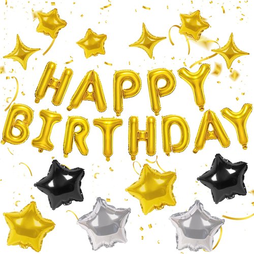 CANREVEL Happy Birthday Banner 13pcs 16 Inch Mylar Foil Letters with 12pcs Star Balloons Birthday...