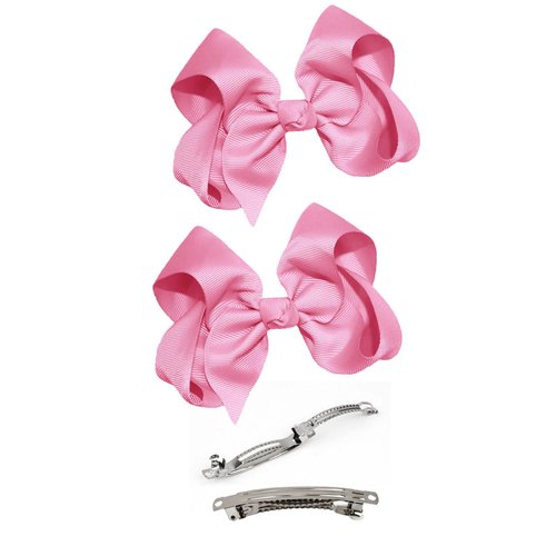 WD2U Girls Set of Two 4" Solid Grosgrain Pigtail Hair Bows French Clip Barrettes Red