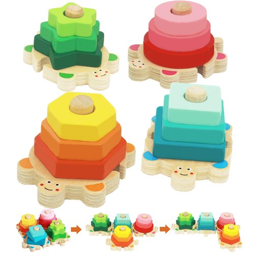 WOOD CITY Stacking Toys for Toddlers 1-3, Montessori Shape Sorter Baby Toys 12-18 Months, Wooden Block Educational Puzzle Toys for Boys Girls 1 2 3 4 Year Old Preschool Learning Gifts