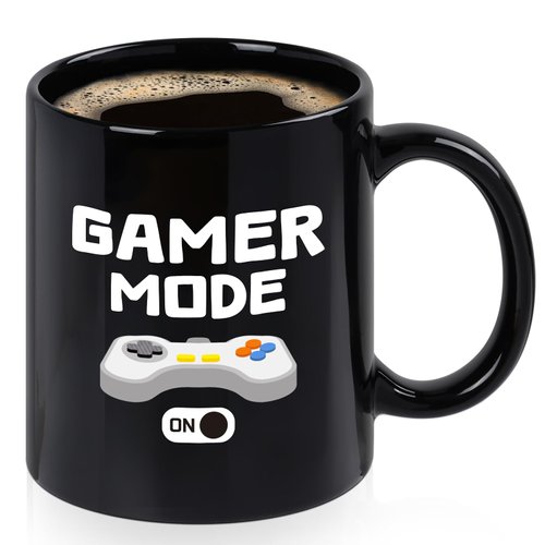 YHRJWN Gaming Gifts for Men, Gamer Mode ON Coffee Mug for Game Lovers, Gamer Gifts Idea for Christmas Birthday, Gamer Cup for Men Teen, Video Game Presents for Gaming Enthusiasts, 11 Oz Black