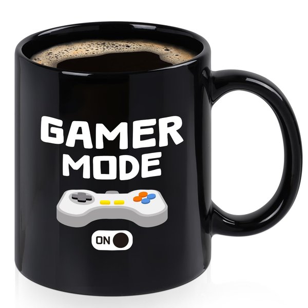 YHRJWN Gaming Gifts for Men, Gamer Mode ON Coffee Mug for Game Lovers, Gamer Gifts Idea for Christmas Birthday, Gamer Cup for Men Teen, Video Game Presents for Gaming Enthusiasts, 11 Oz Black