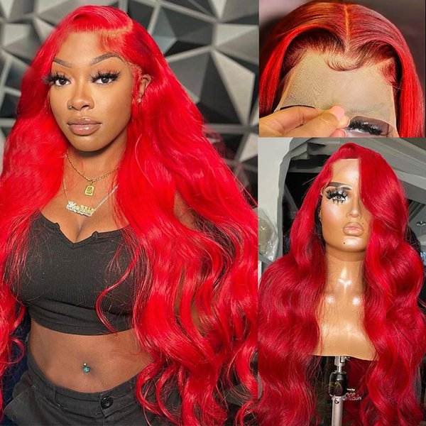Red Lace Front Wigs Human Hair Pre Plucked Hot Red Wig Human Hair 13x4 HD Transparent Body Wave Lace Front Wigs Human Hair Colored 180% Density Red HD Lace Front Wigs Human Hair Red Frontal Wigs