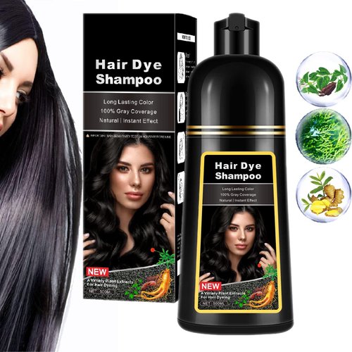 CSFDXD Instant Black Hair Dye Shampoo 3 in 1,Black Hair Shampoo Hair Color Shampoo for Gray Hair Coverage, Herbal Black Hair Dye for Men & Women Colors in 10-15 Minutes 500ml