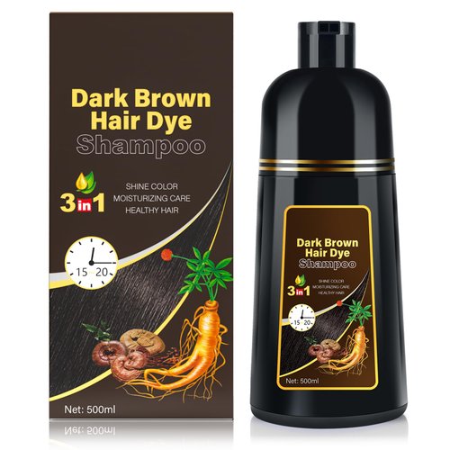 KINGMING Dark Brown 3 in 1 Hair Dye Shampoo for Gray Coverage, Herbal Ingredients for Men and Wom...