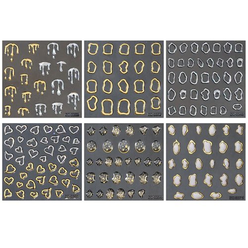 Dornail 6 Sheets 5D Crystal Soft Glue Embossed Nail Stickers Irregular Geometric Frames Nail Decals Hearts Waterdrop Nail Art Stickers Self Adhesive Stickers for Nails Designs Women Nail Accessories