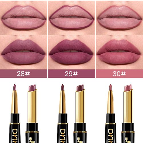 evpct 3Pcs More Mauve Berry Blush Lip Liner and Lipstick Set for Women, DNM Matte 24 Hour Lipstick Pen and with Lip Liner Pencil Set Long Lasting 24 labial labiales mate 24 horas originales,28#28#30#