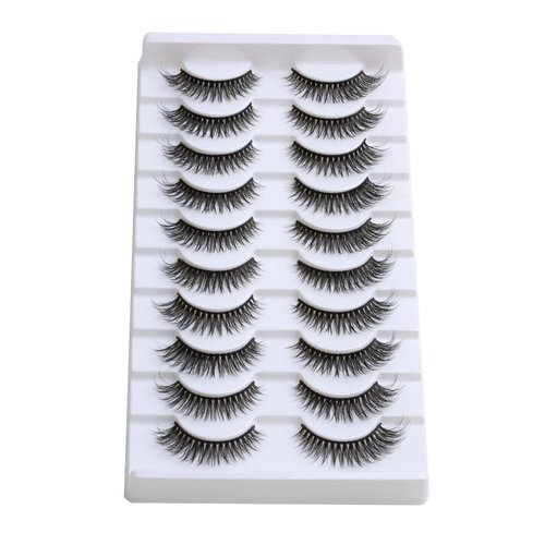 SUNWELL False Eyelashes 12mm Mink Lashes Natural Look Cat Eye Faux Mink Lashes 3D Fluffy Soft Luxury Volume Fake Lashes 10 Pairs Pack