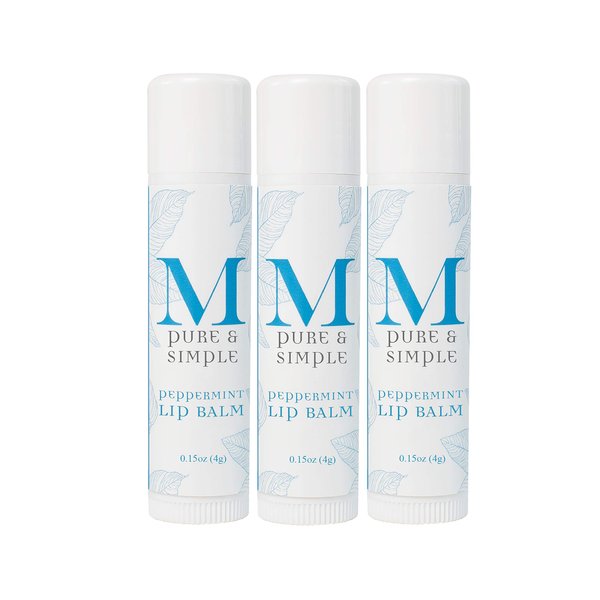 All Natural Peppermint Lip Balm (3 Pack) Made of Double Helix Water, Organic Coconut Oil, Organic Sunflower Oil, Peppermint Oil, Vitamin E (0.15 oz)