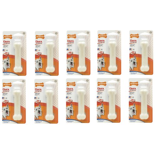 (10 Pack) Nylabone Dura Chew Chicken Flavored Bone Dog Chew Toy - Size Regular