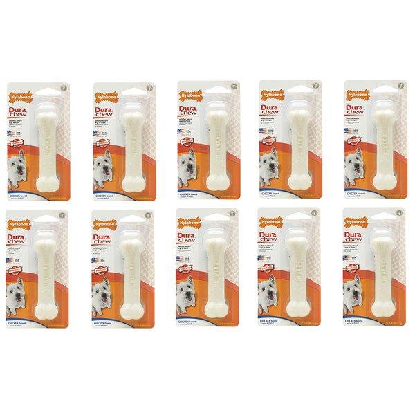 (10 Pack) Nylabone Dura Chew Chicken Flavored Bone Dog Chew Toy - Size Regular