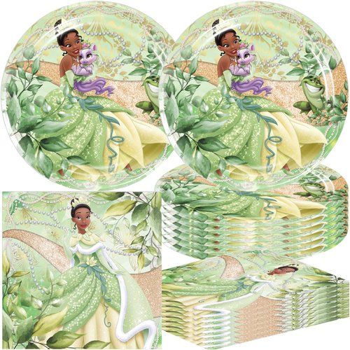 WETIM 40pck Princess Tiana Party Supplies include 20 plates, 20 napkins for the Princess Tiana birthday party decorations