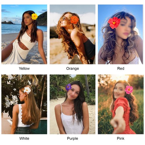 Generic Hawaiian Flower Hair Clips for Women, 6Pcs Plumeria Claw Clips for Think Thin Hair, 3.5 Inch Artificial Flower Clips for Vacation Beach Party (Hibiscus)
