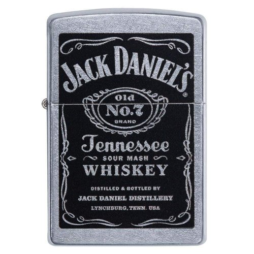 Zippo Jack Daniel's Tennessee Whiskey Label Street Chrome Pocket Lighter, 5 1/2 x 3 1/2 cm
