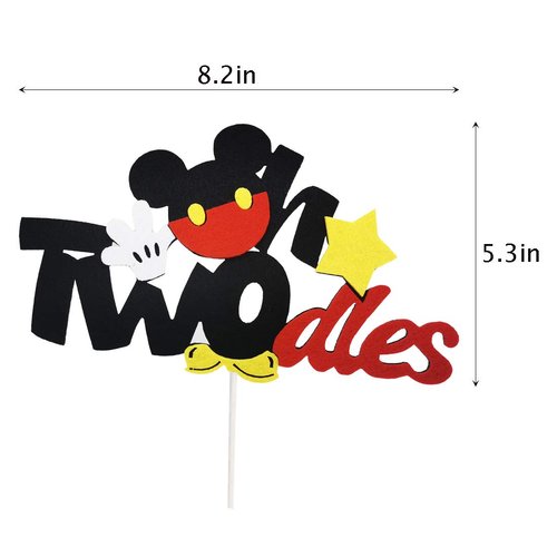 CHuangQi Oh Twodles Cake Topper, Mickey Themed 2nd Birthday Cake Decor, Second Birthday Party Supplies