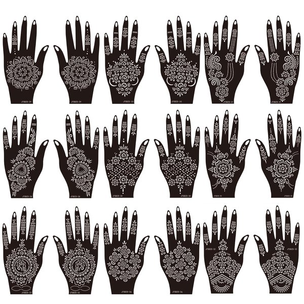 18 Sheets Henna Stencils Henna Tattoo Stencil Kit, for Hands - Indian and Arabian Temporary Tattoo Templates for Hand and Body Art