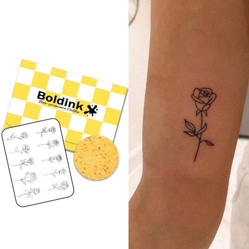 Boldink Semi-permanent tattoos, realistic fake tattoos, last 7-15 days, waterproof non-reflective temporary tattoo stickers, cruelty-free, uniquely designed exquisite packaging（Rose 2）