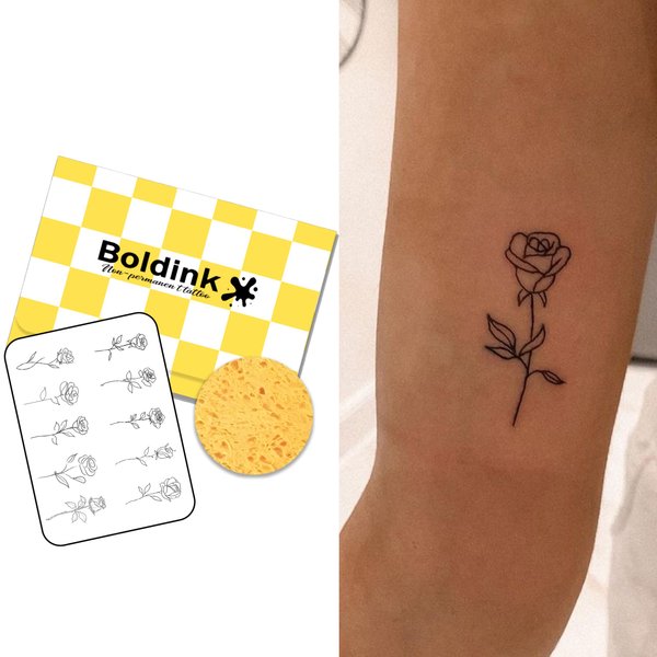 Boldink Semi-permanent tattoos, realistic fake tattoos, last 7-15 days, waterproof non-reflective temporary tattoo stickers, cruelty-free, uniquely designed exquisite packaging（Rose 2）