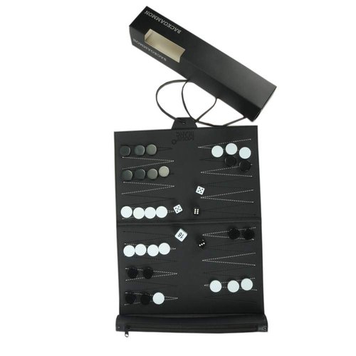 Magic Vosom Travel Backgammon Set, Classic Board Game Travel with Leather Make Board, Gift Package, Portable Travel Strategy Backgammon Game Set for Adults, Kids (Black) (Backgammon)