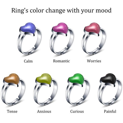 Hicarer 16 Pieces Adjustable Mood Rings Mixed Color Heart Shape Changing Mood Rings for Girls Boys Kids Emotion Feeling Finger Rings Costume Props Halloween Birthday Party Favors Goodie Bag Fillers