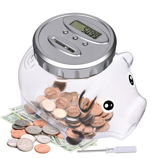 Kids Piggy Bank for Girls Boys - Toys for 5 6 7 8 9 10 Year Old Girl Boy Christmas Birthday Gifts - Money Bank with LCD Display, Coin Bank for Kids Toys Age 6-8-10