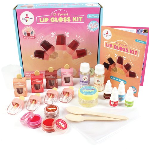 Kalakaram Natural Lip Gloss Making Kit - DIY Makeup Set for Girls and Teens - Create 8 Custom Lip Glosses with Vitamin E, Grapeseed Oil & Flavor Oils - Creative Gift for Girls Ages 9 10 11 12 13 14