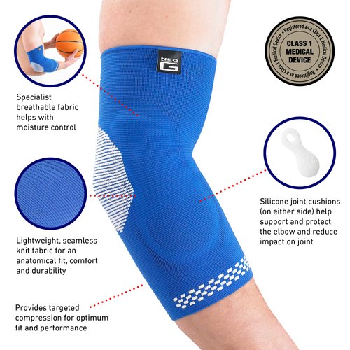 Neo-G Elbow Support - For Arthritis Relief, Joint Pain, Tendonitis, Elbow Injury, Recovery, Sports, Tennis - Multi Zone Compression Sleeve - Airflow Plus - Class 1 Medical Device - Small - Blue