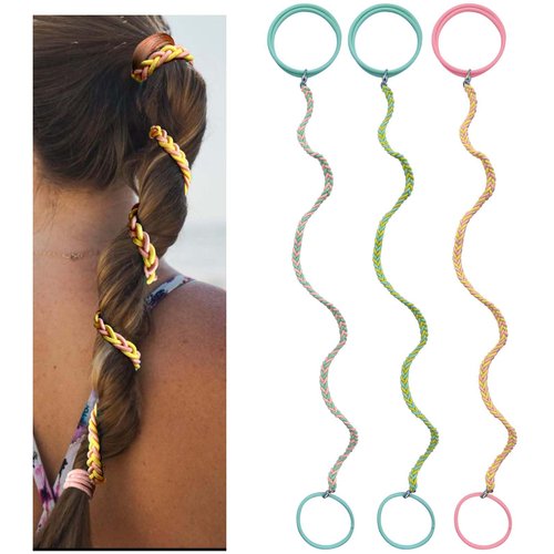 Hair Ties for Sports, Elastic Hair tie 16 inch Longhairs Ponytail Holders, Colorful Braided Pony Tail Wrap for Wind and Water 3 Packs A