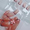 24Pcs Leopard French Tip Press on Nails Short Square Fake Nails Pink Glossy Bow Designs Full Cover Nude Glue on Nails Cute False Nails Stick on Nails for Women Girls Medium Manicure Decorations