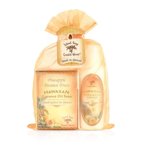 Island Soap & Candle Works,Soap and Lotion Organza Set, Passion Fruit Pineapple