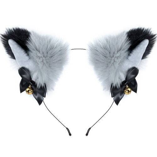 CEDAR BRIGHT Fox Cat Ears Anime Cosplay - Animal Wolf Headwear, Halloween Headband,Headpiece Costume Accessories with Bells (Gray)