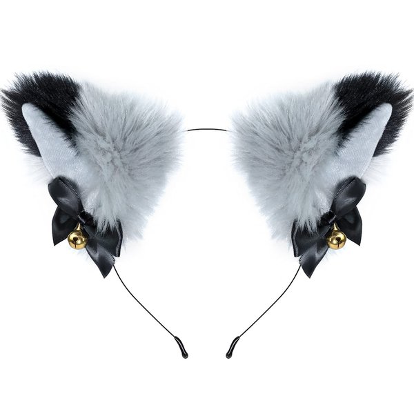 CEDAR BRIGHT Fox Cat Ears Anime Cosplay - Animal Wolf Headwear, Halloween Headband,Headpiece Costume Accessories with Bells (Gray)