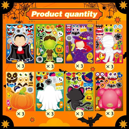 Halloween Sticker for Kids 24 Sheets Make a Face Stickers, Make Your Own Halloween Stickers DIY Mix and Match Halloween Party Games Stickers, Decorating Party Favors Supplies for School Student Awards