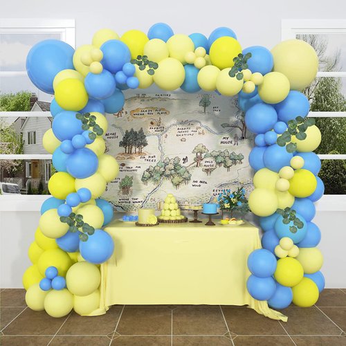 Soonlyn Blue Party Latex Balloons 130 Pcs Baby Blue and Yellow Balloons Garland Arch Kit for Baby Shower Boy Birthday Decorations 18 In 10 In 5 In
